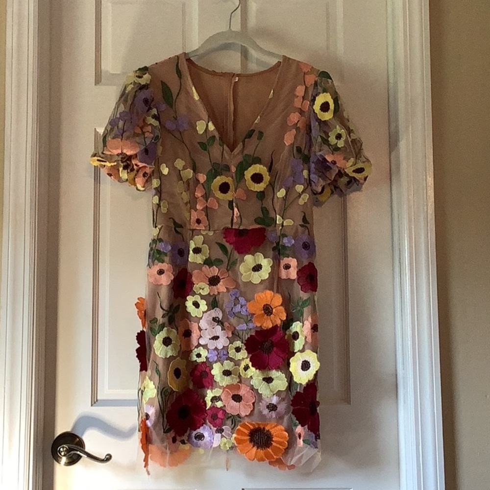 Beautiful 3D multicolor floral appliqué dress - Picture 2 of 15